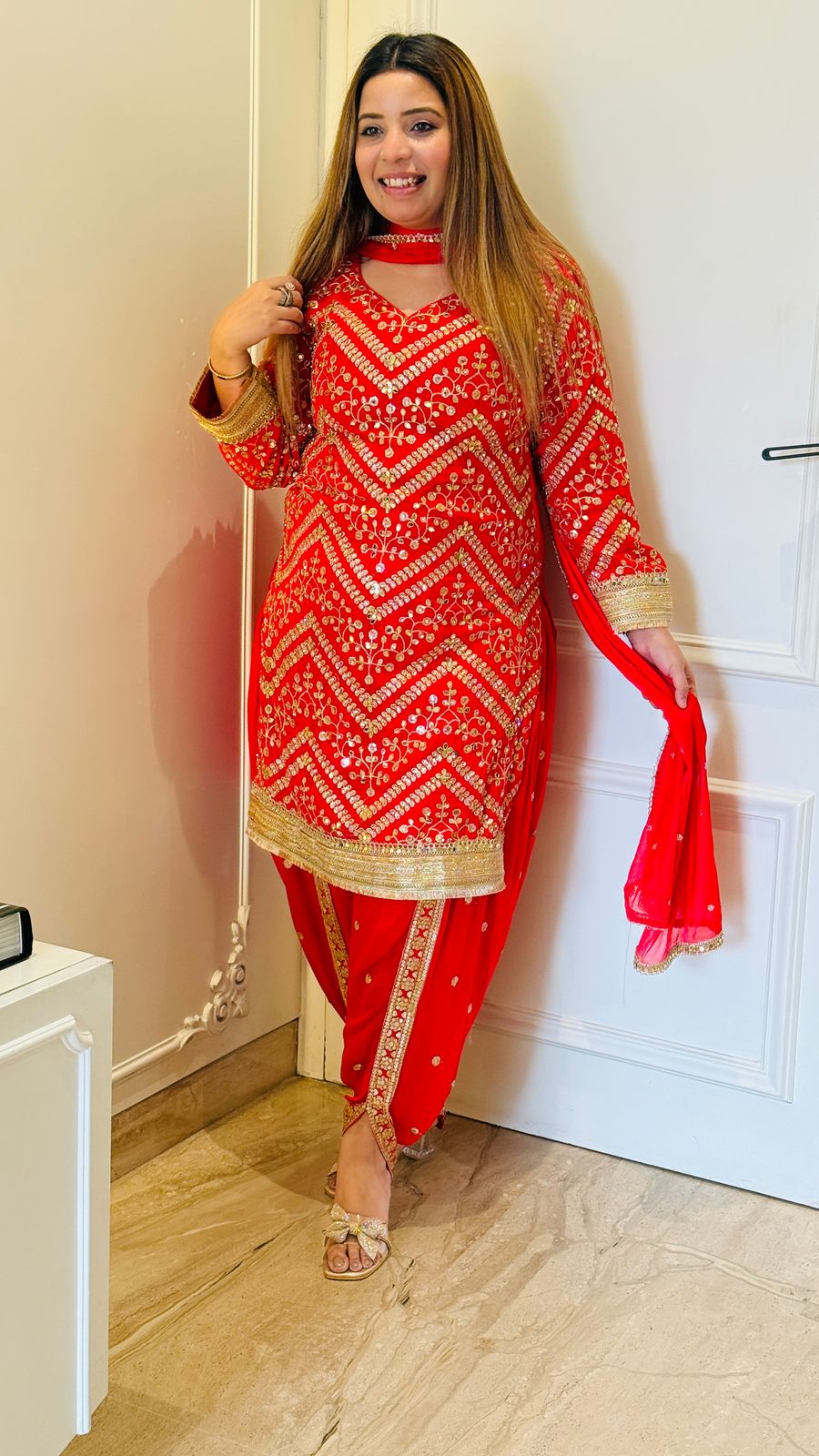 Regal Handwork Patiala Set- Dark Green, Red